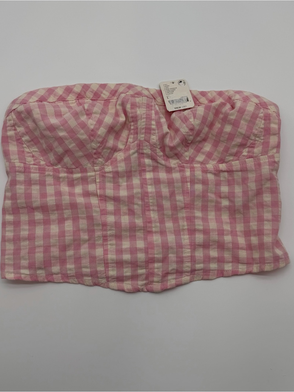 Free People Pink and Cream Gingham Strapless Bustier